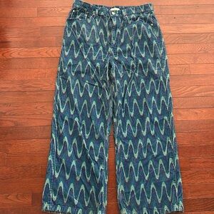 BDG Zigzag Pattern Wide Leg Pants in Blue and Teal